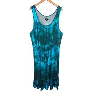 J Jason Wu Womens Blue Tie Dye Tiered Midi Dress Stretch Plus Size 1X Boho